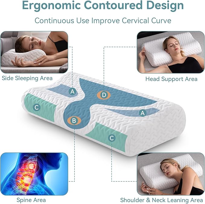 WEUP Contour Memory Foam Pillow for Neck Pain Relief, Neck Pillows for Side Sleepers, Ergonomic Cervical ContourPillow, Adjustable BedPillow with Cooling Pillowcase, Breathable, CertiPUR-US Certified