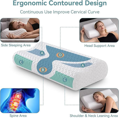 WEUP Contour Memory Foam Pillow for Neck Pain Relief, Neck Pillows for Side Sleepers, Ergonomic Cervical ContourPillow, Adjustable BedPillow with Cooling Pillowcase, Breathable, CertiPUR-US Certified