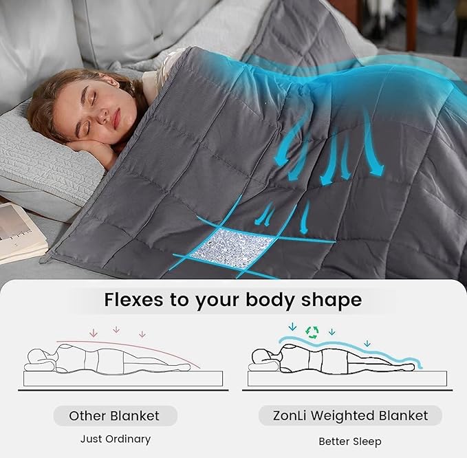 ZonLi Weighted Blanket for Adults (60"x80", 25lbs, Dark Grey) Queen Size High Breathability Cooling Heavy Blanket, Soft Material with Premium Glass Beads, All-Season, Easy Care