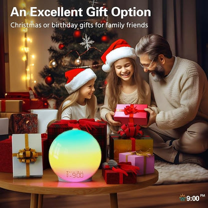 MOMILLA Smart Sunrise Alarm Clock, White Noise Sound Machine Wake-up Light with App Control, FM Radio, Sunset Night Light, Dual Alarms with Snooze Function for Heavy Sleepers Kids