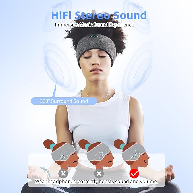 2 Pack Sleep Headphones Bluetooth 6.0 Headband, 20Hr Headband Headphones with HD Stereo Speakers, Sports Wireless Earphones for Side Sleepers Workout Yoga Travel Meditation, Gifts for Women Men