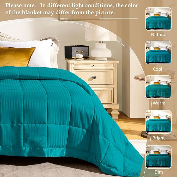 downluxe Queen Size Blanket with Satin Trim, Lightweight Down Alternative Blankets Queen Size for All Season, Machine Washable (Teal, 90x90 Inch)