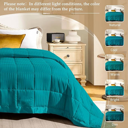 downluxe Queen Size Blanket with Satin Trim, Lightweight Down Alternative Blankets Queen Size for All Season, Machine Washable (Teal, 90x90 Inch)
