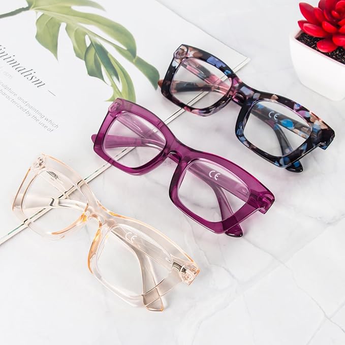 REAVEE Oprah Style Reading Glasses for Women, Blue Light Blocking Stylish Oversized Computer Readers Spring Hinge