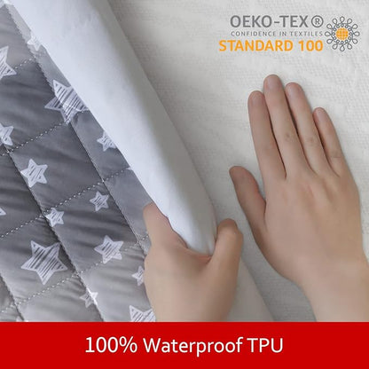 Waterproof Dog Bed Covers Replacement Washable Pet Hair Easy to Remove, Noiseless Quilted Puppy Pet Bed Cover Lovely Grey Star Print 22x35 Inches, for Dog/Cat, Cover Only