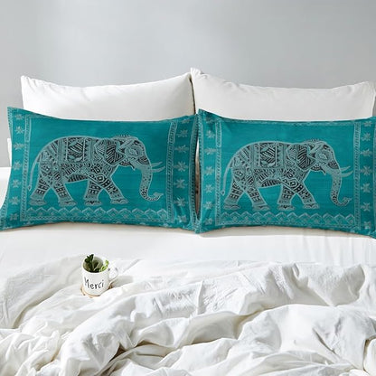 Manfei Elephant Kids Sheet Full Size,Indian Exotic Trippy Boho Bedding Set,Boys Girls Room Decor,Native American Indian Style Green Psychedelic Bed Sheet Set 4pcs(Fitted + Flat + 2 Pillowcases)