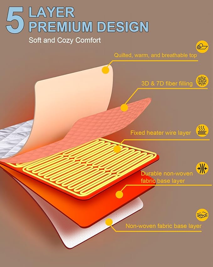 Heated Mattress Pad Queen Size - Electric Mattress Pad with Dual Control, Soft Blanket, Bed Warmer Heater Sheets, 8 Heating Settings,1/2/10 Hours Auto Shut Off, 60" x 80"(Argyle White, Queen)