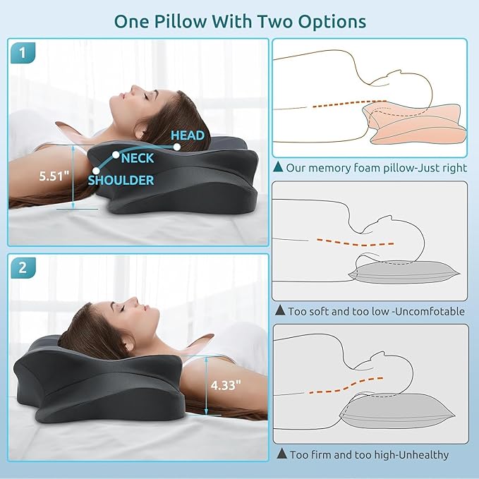 DONAMA Cervical Pillow for Neck and Shoulder,Contour Memory Foam Pillow,Ergonomic Neck Support Pillow for Side Back Stomach Sleepers with Pillowcase-King Size