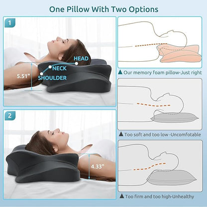 DONAMA Cervical Pillow for Neck and Shoulder,Contour Memory Foam Pillow,Ergonomic Neck Support Pillow for Side Back Stomach Sleepers with Pillowcase-King Size