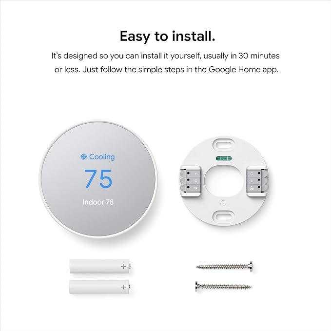 Google Nest Thermostat - Smart Thermostat for Home - Programmable Wifi Thermostat - Snow (Renewed)