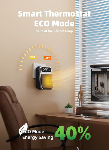 Brightown 800W Plug in Heater with Remote - Outlet Space Heater with Touch LED Display, Small Electric Wall Heaters for Indoor Use with Adjustable Thermostat and 12H Timer for Bathroom Office Bedroom
