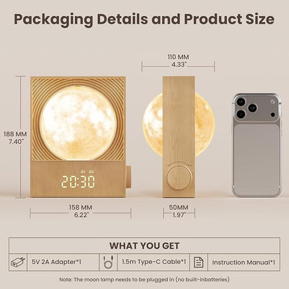 Sunrise Alarm Clocks for Heavy Sleepers,Rotatable Moon Light with Gentle Wake-Up,Clock Night Lamp for Bedrooms - Snooze,10 Light Effects,10 Nature Sounds,15 Ringtones for Adults,Kids,Nursery