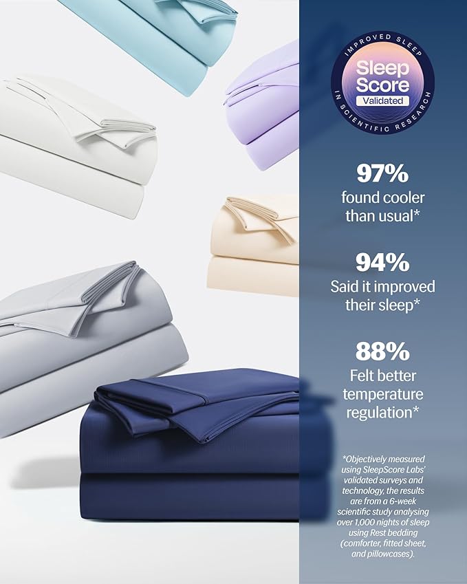 REST® Evercool®+ Starter Sheet Set, Twin Size, Blue, Breathable Bed Sheet for Hot Sleeper and Night Sweats, with Pillowcases, Ionic+ Self-Cleaning Silver Yarn for Sensitive Skin, 3PCS No Flat Sheet