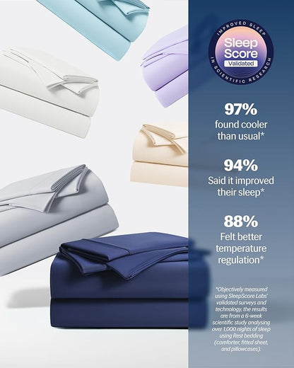 REST® Evercool®+ Starter Sheet Set, Twin Size, Blue, Breathable Bed Sheet for Hot Sleeper and Night Sweats, with Pillowcases, Ionic+ Self-Cleaning Silver Yarn for Sensitive Skin, 3PCS No Flat Sheet