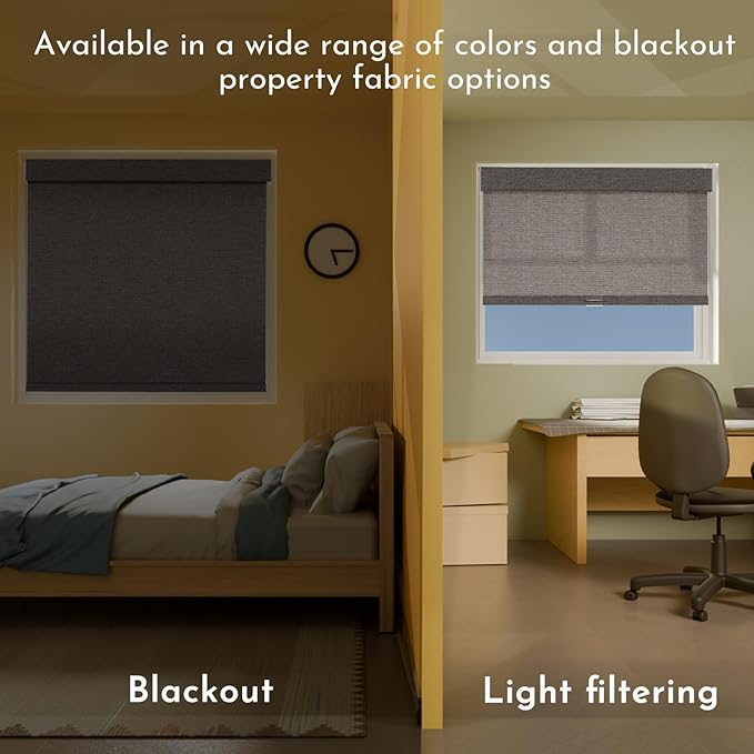Persilux Blackout Roller Shades for Indoor Window Blinds,Cordless,Linen Fabric,Thermal Insulated Fabric UV Protection Shades for Home,Office,Bedroom,Door,Blackout-Stone Grey,Custom Size