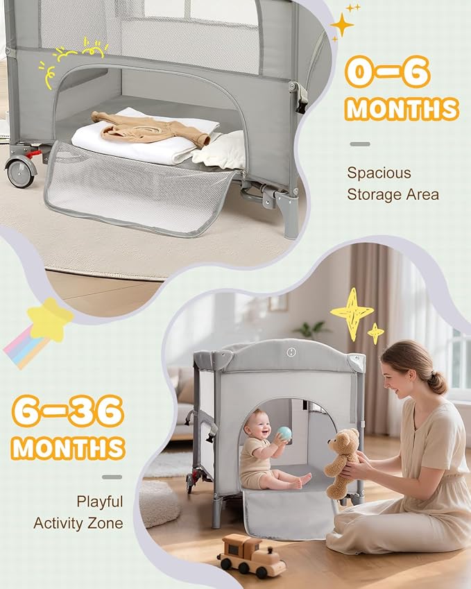 Ktaxon 5 in 1 Baby Bassinets Bedside Sleeper, Pack and Play, Baby Crib with Cradle Mode, Bedside Storage, Detachable Mattress, Fast Folding Design, Travel Bag, Playard from Newborn to Toddler
