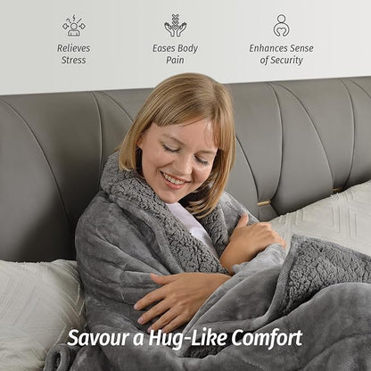 Wemore Sherpa Fleece Weighted Blanket for Adult, 15 lbs Dual Sided Cozy Fluffy Heavy Blanket, Ultra Fuzzy Throw Blanket with Soft Plush Flannel Top, 60 x 80 inches Grey on Both Sides