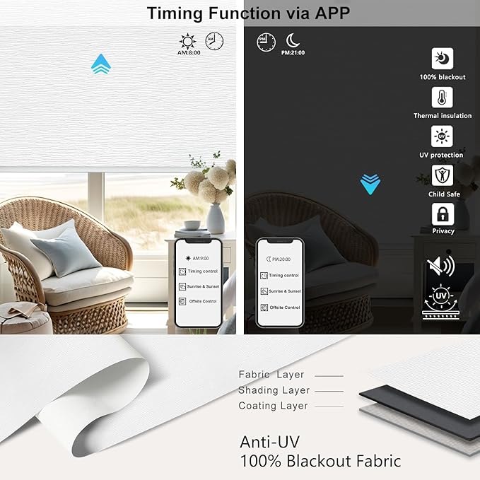 Aprilsmart Motorized Blinds with Remote,Compatible with Apple HomeKit Alexa Google Home- Voice and app Control,Motorized Roller Shades 100% Blackout Custom Size (Treebark Extra white-29)
