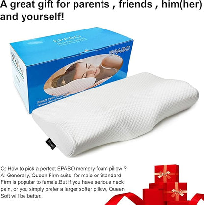 Contour Memory Foam Pillow Orthopedic Sleeping Pillows, Ergonomic Cervical Pillow for Neck Pain - for Side, Back and Stomach Sleepers, Free Pillowcase Included (Firm & Near King)
