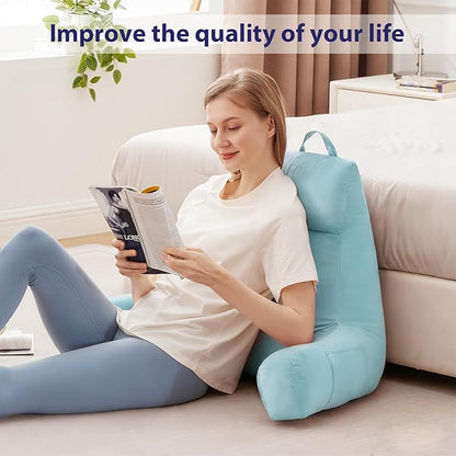 Back Pillow for Bed Sitting up, Reading Pillow for Sitting in Bed Adult, Back Support Pillow, Memory Foam Sit up Lounge Backrest Pillow with Arms for TV, Couch, Chair, Dorm, 24 Inch, Lake Blue
