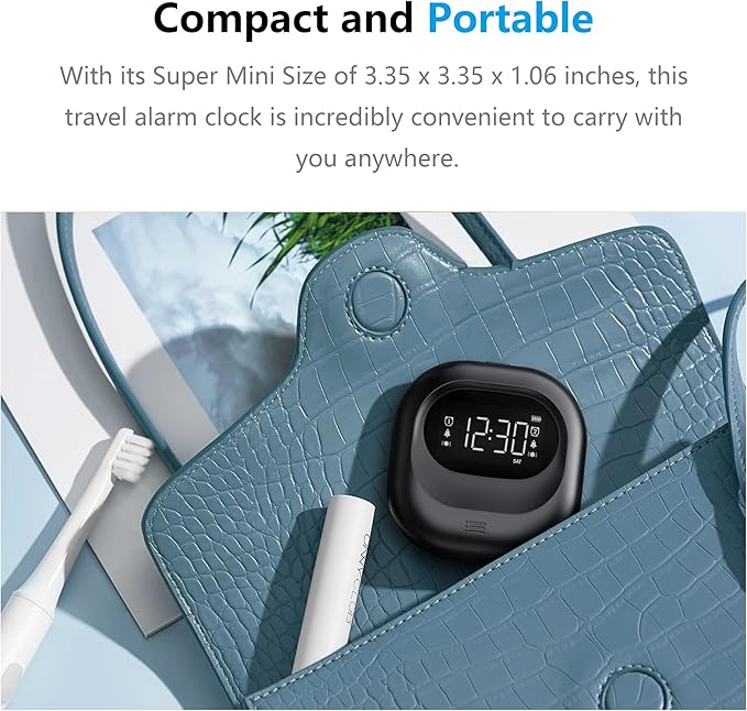 Mesqool Vibrating Alarm Clock for Heavy Sleepers, Battery Operated Rechargeable Bed Shaker Under Pillow, Weekday/Weekend Dual Alarms, Wireless, Cordless, Travel Digital Clock