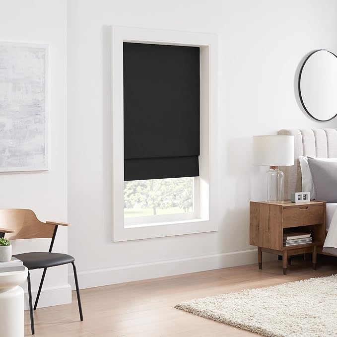 Eclipse Kylie Total Privacy Blackout Cordless Lined Window Roman Shade for Living Room, 35 in x 64 in, Black