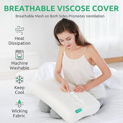 UTTU Cervical Pillow for Neck Strain Relief, Memory Foam Neck Pillow for Sleeping, Adjustable Orthopedic Sandwich Pillow, Contour Cooling for Side Back Stomach Sleeper, Queen(23.6"×14"×5.2"/4.5")