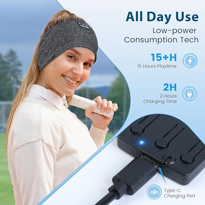 Sleep Headphones Wireless Bluetooth 5.4 Headband, Sports Earphones Sleep Earbuds with HD Stereo Speaker Microphone for Workout Jogging Yoga Insomnia Air Travel Meditation Unique Gifts Gray