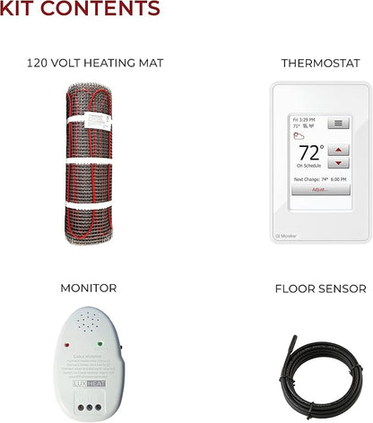 LuxHeat 10sqft Floor Heating Mat Kit - 120v Underfloor Heating System - Electric Radiant Heated Flooring System for Tile & Laminate - Includes UWG4 WiFi Programmable Thermostat w/GFCI, Alarm & Sensor