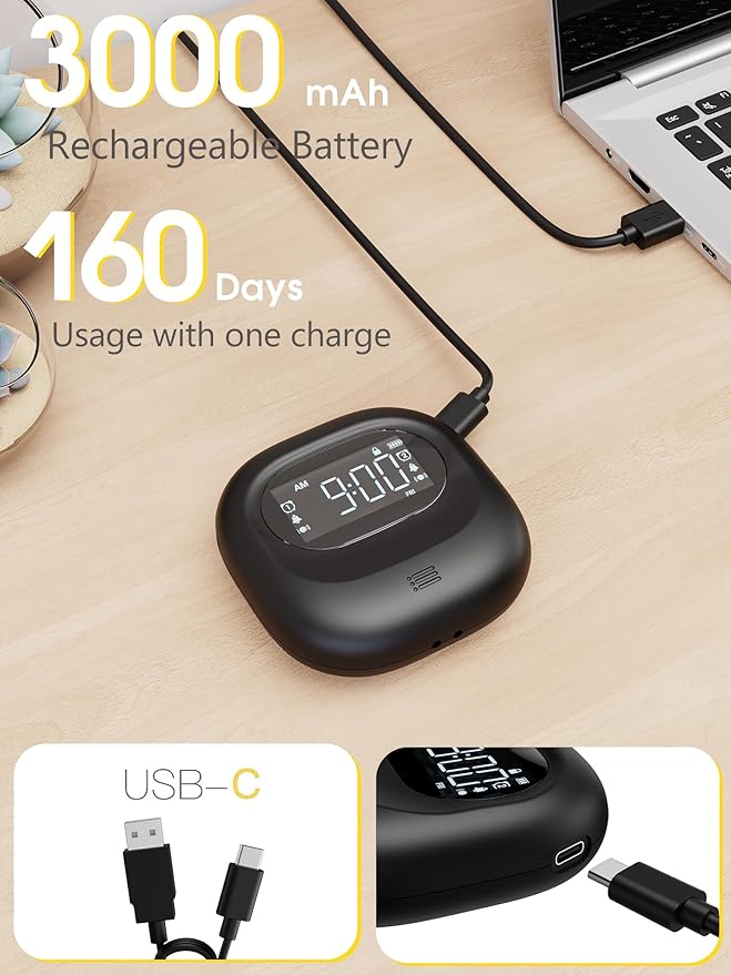 Roxicosly Vibrating Alarm Clock for Heavy Sleepers, Super Strong Adjustable Vibration Bed Shaker Clock Under Pillow for Hearing Impaired Deaf, Cordless, Small, USB Rechargeable for Travel