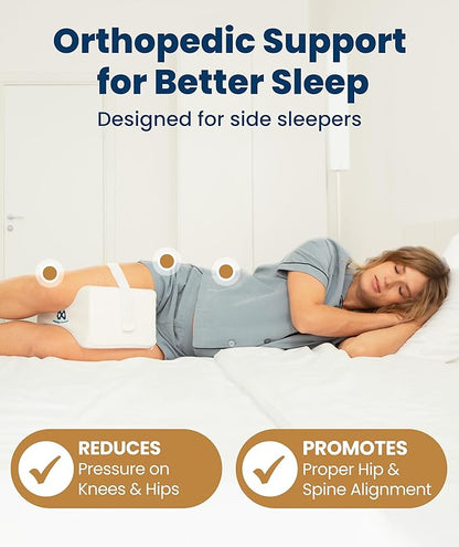 Everlasting Comfort Memory Foam Knee Pillow for Side Sleepers – Sciatica Pain Relief Pillow, Removable Strap Support – Leg Pillows for Sleeping Alignment, Knees, Back & Hip Cushion