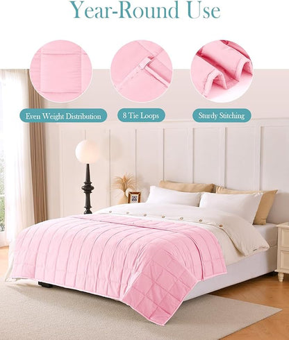 Topblan Weighted Blanket for Adults 20lbs, Breathable Cooling Weighted Blanket, High Breathability Heavy Blanket, Soft Material with Glass Beads for All Season, Sofa Bed, 60"x80" Queen Size, Pink