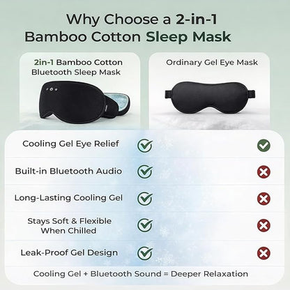 2 in 1 Smart Bluetooth Bamboo Cotton Sleep Mask Headphones, 3D Weighted Compress Cooling Gel Eye Mask 100% Blackout Sleep Mask Zero Eye Pressure|Warm&Cooling mask Hot Cold Therapy Sleep Headphones