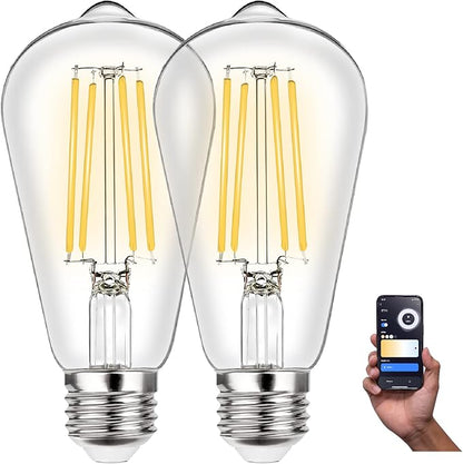 RCA WiFi Smart Light Bulb ST21 Vintage Amber LED, 8W 60W Equivalent, Dimmable & Tunable Edison Bulb, Alexa Devices & Google Home Compatible, E26 Smart Bulb for Bedroom Living Room