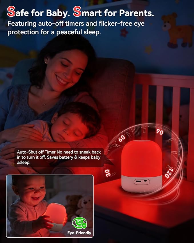670nm Red Light for Sleep, 100% Blue Light Blocking, 360° Red Night Light Lamp with Remote & Touch Control, Dimmable, 4 Timers, Melatonin Promoting Natural Sleep Aid for Bedside Bedroom, Baby Nursery