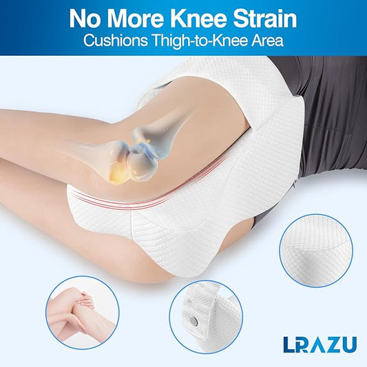 Knee Pillow for Side Sleepers, Memory Foam LegPillow Between Knees, Relieves Back, Hip & Knee PainWhile Aligning Spine, Adjustable Strap, 14 Inch (White)