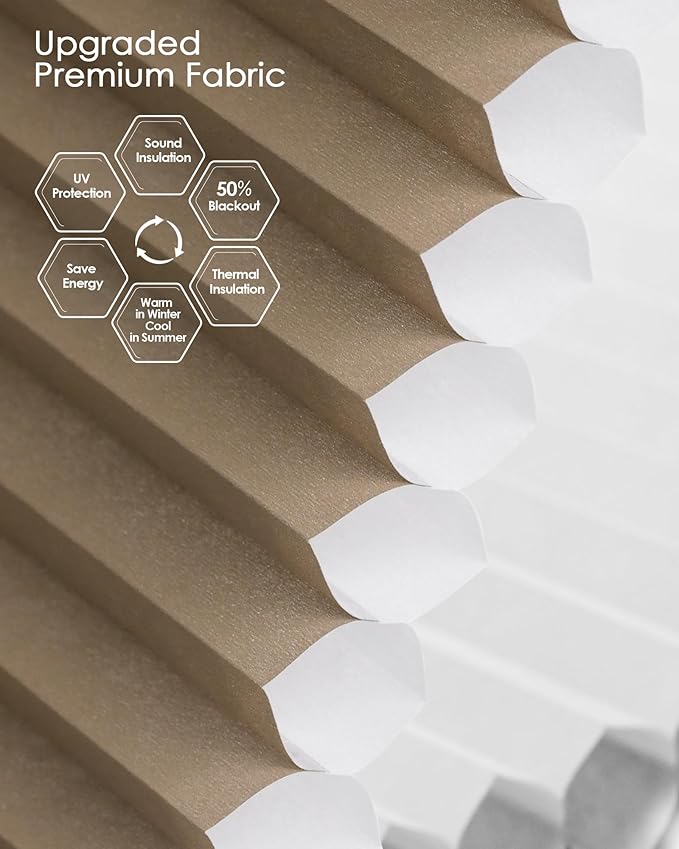 Yoolax Smart Cellular Shades, Motorized Elongated Arch Honeycomb Blind Motorized Blinds with Remote Compatible with Alexa, Customized Elongated Arch Cellular Shades (Half Shading Brown)