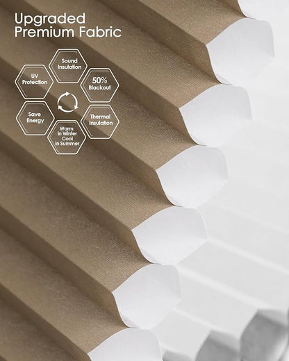 Yoolax Smart Cellular Shades, Motorized Elongated Arch Honeycomb Blind Motorized Blinds with Remote Compatible with Alexa, Customized Elongated Arch Cellular Shades (Half Shading Brown)