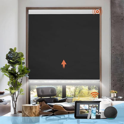 DENFOON Motorized Blinds with Remote,Thermal Electric Blinds【with Cover】,Customizable Automatic Roller Shades, Blackout Remote Control Blinds for Windows Upgrade to Smart Blinds, Black