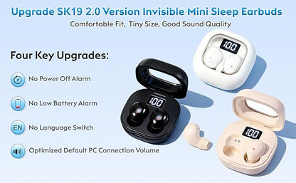 Invisible Mini Sleep Earbuds for Side Sleepers, Ultra-Comfortable & Feather-Light Bluetooth 5.4 Sleep Headphones, LED Display Portable Case Small Earphones for Sleep Work Sports (Beige)