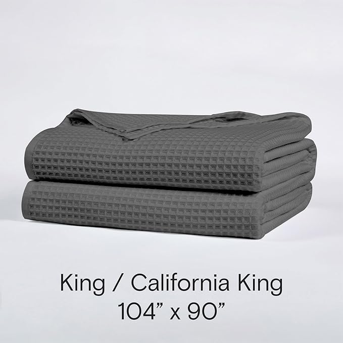 DOZ Waffle Bed Blanket, 50% Viscose Derived from Bamboo and 50% Cotton Blend, Throw Blanket for Couch and Sofa, Lightweight, Ultra Soft, Breathable, Summer Blanket (Storm, King/Cal King (104"x90"))