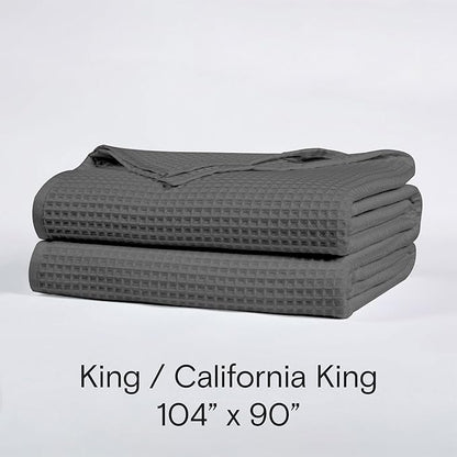 DOZ Waffle Bed Blanket, 50% Viscose Derived from Bamboo and 50% Cotton Blend, Throw Blanket for Couch and Sofa, Lightweight, Ultra Soft, Breathable, Summer Blanket (Storm, King/Cal King (104"x90"))