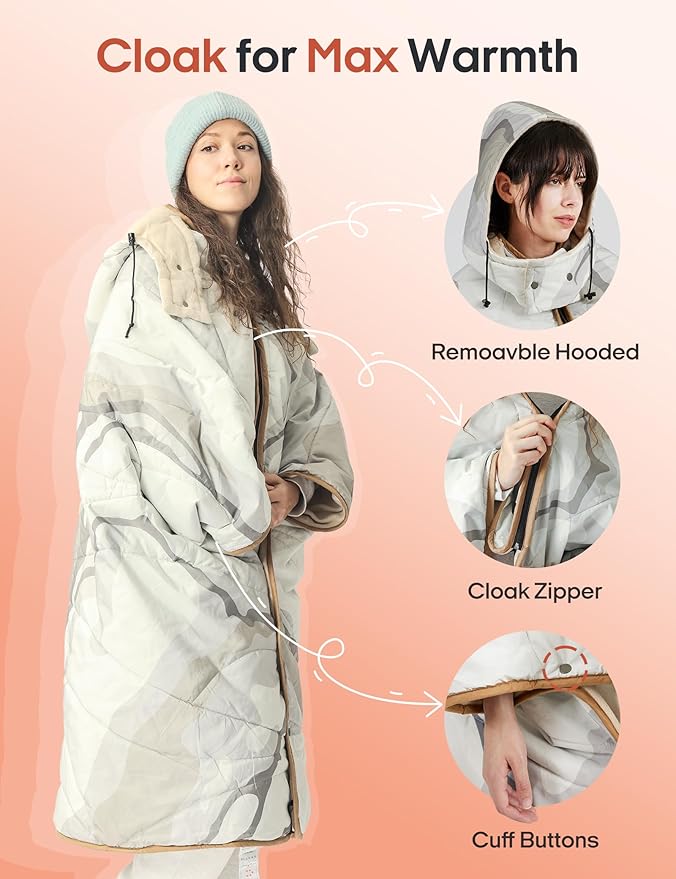 ZonLi Heated Blanket Battery Operated, Wearable Portable Electric Blanket with Rechargeable Battery, 50"x60" Cordless Heated Blanket, Waterproof, Machine Washable(Marble Pattern)