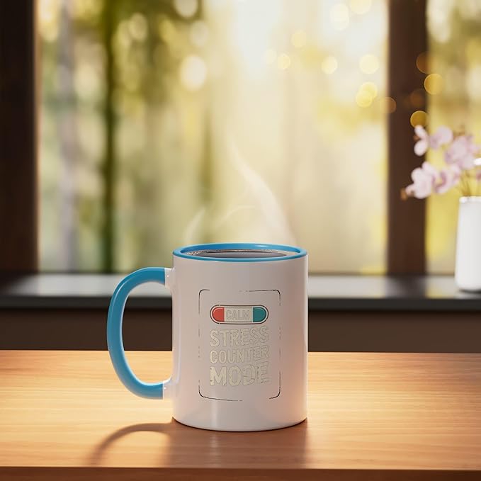 Relaxation Breathing Vagus Nerve Stimulation Stress Relief Ceramic Mug, Blue/White