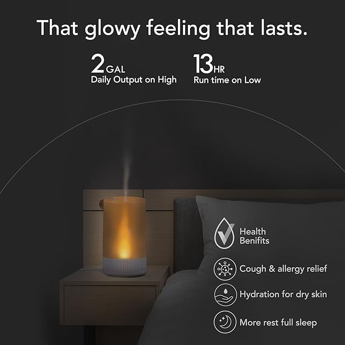 Vornado Votiv 7 Whole Room Ultrasonic Humidifier with Ambient Lighting, 2 Gallon Output, Carry Handle, Simple Refill, Touch Controls, 2 Mist Settings, Humidifier for Bedroom, Translucent White