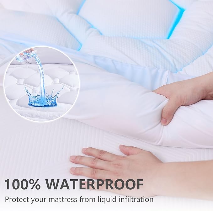 King Size Mattress Pad Waterproof, Cooling Mattress Topper Noiseless, Leak Proof Mattress Protector Deep Pocket Washable, Quilted Fitted Soft King Mattress Pad Cover (78x80 inch, White)
