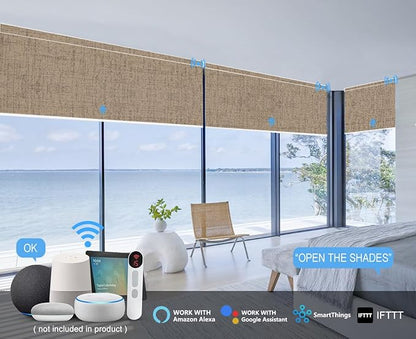 Bringnox Motorized Blinds with Remote,100% Blackout Smart Roller Blinds Compatible with Apple Homekit Google Home and Alexa Via HUB,and Customized (Vigor Wheat-09)