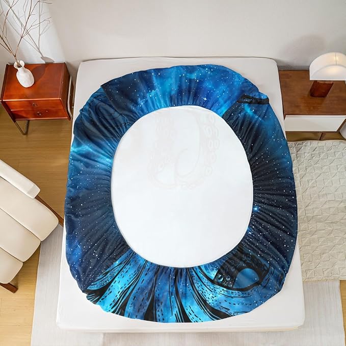 Octopus Sheet Set Twin Size Sealife Dark Blue Starry Sky Bed Sheet Set 3pcs with Deep Pocket Fitted Sheet + Flat Sheet + 1 Pillowcase Ocean Animal Abstract Soft Bedding Set for Kids Teens Room Decor