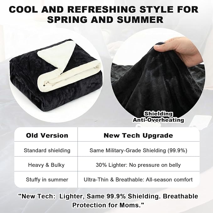 Preboun 61 x 51.18 Inch Large Faraday Blanket for Pregnant Babies, Emf Blanket Protection 5 G, Bluetooth, Phone Towers, Two Sides Using for Beds Couches Travel(Flannel, Black)