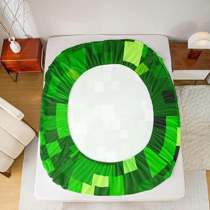 Pixel Grid Boys Girls Bed Sheets,Plaid Video Games Lattice Room Decor,Geometric Abstract Check Kids Twin Size Fitted Sheet,Green Bedding Set,1 Pillowcase(No Flat)